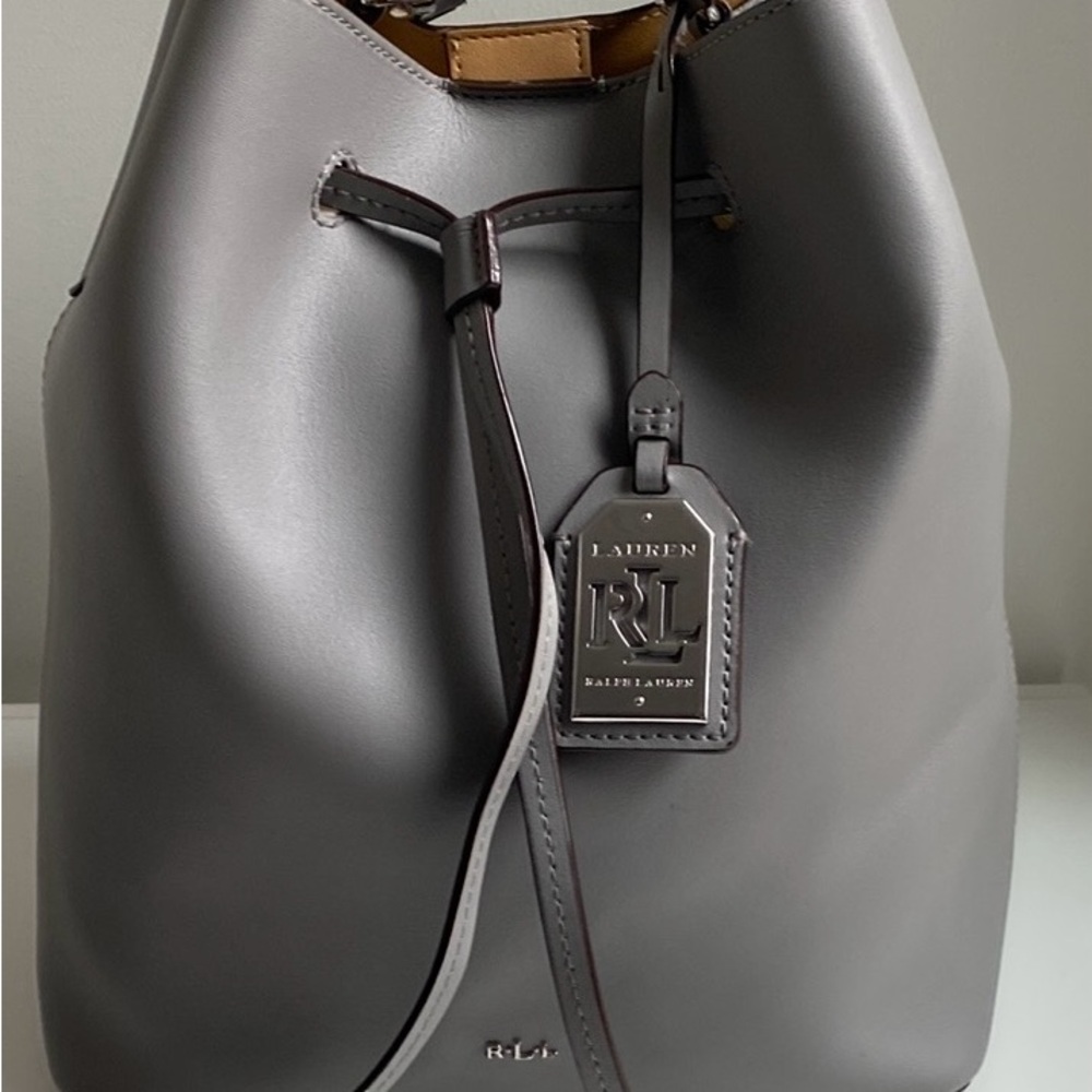 Ralph Lauren Gray Leather Bucket Bag